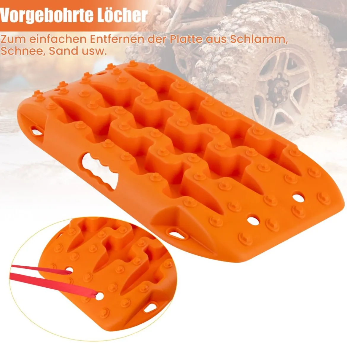 2 Stücke Anfahrhilfe Sandbleche Offroad Reifenleiter für Sand/Schlamm/Schnee 10 Tonnen Orange