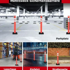 3 Stück Flexible Reflex Absperrpfosten mit Reflektierenden & Griff Sperrpfosten ohne Kette Rot