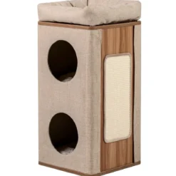 3-stöckige Kratztonne mit Kratzbrett & 3 Matten Kratzbaum für Katzen bis 20 kg Beige + Natur