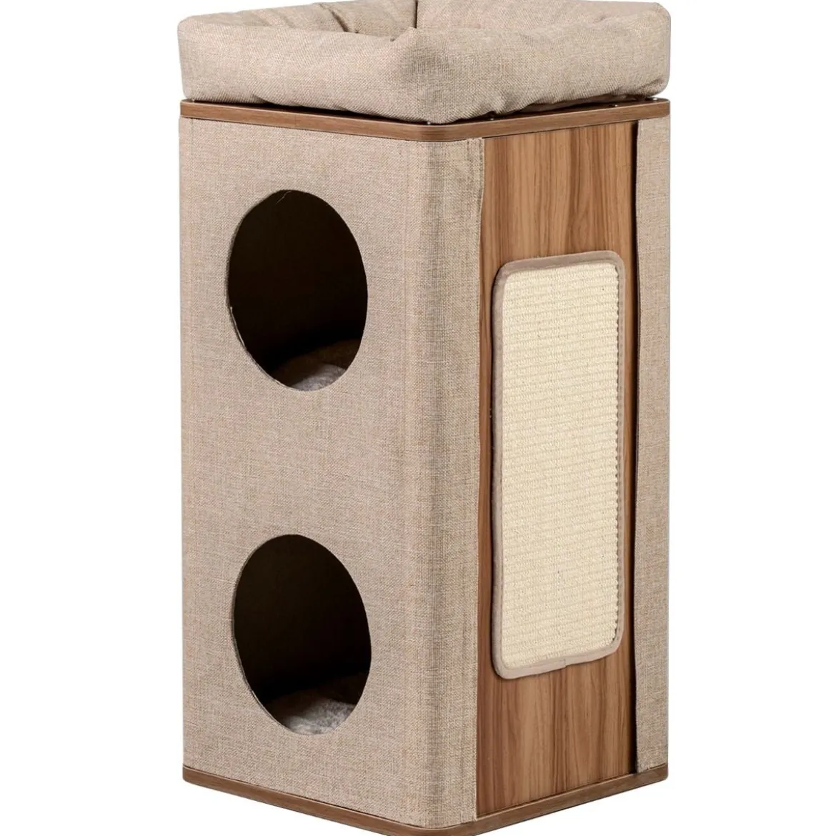 3-stöckige Kratztonne mit Kratzbrett & 3 Matten Kratzbaum für Katzen bis 20 kg Beige + Natur