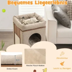 3-stöckige Kratztonne mit Kratzbrett & 3 Matten Kratzbaum für Katzen bis 20 kg Beige + Natur