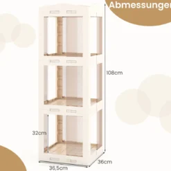 3-stöckiger Bücherregal 360° drehbares Standregal mit rutschfesten Fußpolster klappbares Aufbewahrungsregal Weiß