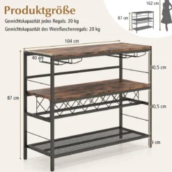 4-stöckiger Freistehender Weinregal mit Weinkeller & 4 Reihen Glashalter Weinbar Tisch