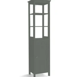 5-stöckiger Hochschrank schmal freistehender Badezimmerschrank für Wohnzimmer Badezimmer 40 x 32 x 161,5 cm Weiß/Grau/Schwarz
