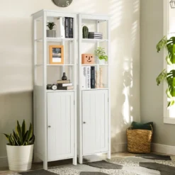 5-stöckiger Hochschrank schmal freistehender Badezimmerschrank für Wohnzimmer Badezimmer 40 x 32 x 161,5 cm Weiß/Grau/Schwarz