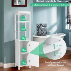5-stöckiger Hochschrank schmal freistehender Badezimmerschrank für Wohnzimmer Badezimmer 40 x 32 x 161,5 cm Weiß/Grau/Schwarz