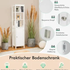 5-stöckiger Hochschrank schmal freistehender Badezimmerschrank für Wohnzimmer Badezimmer 40 x 32 x 161,5 cm Weiß/Grau/Schwarz