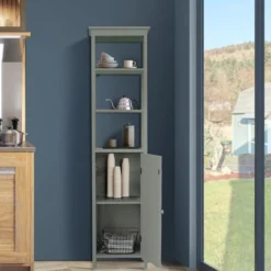 5-stöckiger Hochschrank schmal freistehender Badezimmerschrank für Wohnzimmer Badezimmer 40 x 32 x 161,5 cm Weiß/Grau/Schwarz
