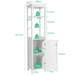 5-stöckiger Hochschrank schmal freistehender Badezimmerschrank für Wohnzimmer Badezimmer 40 x 32 x 161,5 cm Weiß/Grau/Schwarz