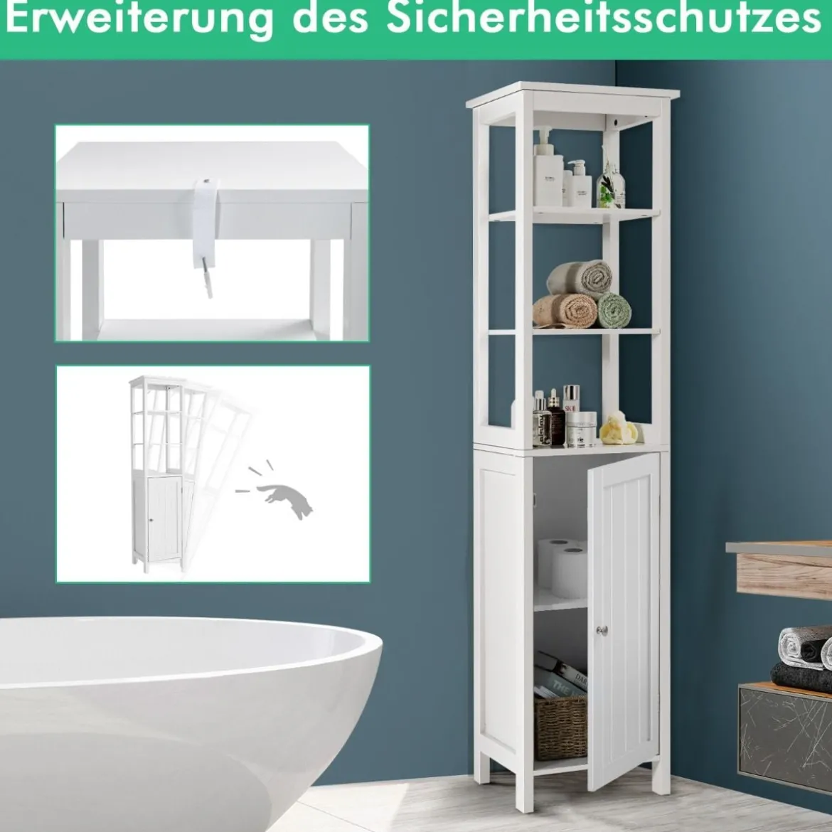 5-stöckiger Hochschrank schmal freistehender Badezimmerschrank für Wohnzimmer Badezimmer 40 x 32 x 161,5 cm Weiß/Grau/Schwarz