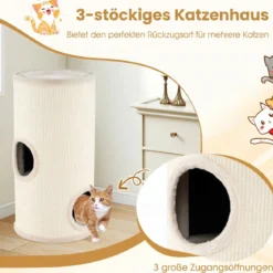 4-stöckiger Katzenkratzbaum Mehrstöckiges Katzenhaus mit Sisal-Kratzbrett Kuscheligem Schlafplatz Beige