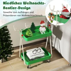2-stöckiger Rollwagen in Rentierform Servierwagen Küchewagenfür Weihnachten Grün