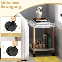 2-stöckiger Rollwagen mit Verriegelbaren Rädern & Buchenholzrahmen Trolley Organizer