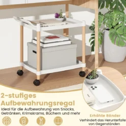 2-stöckiger Rollwagen mit Verriegelbaren Rädern & Buchenholzrahmen Trolley Organizer