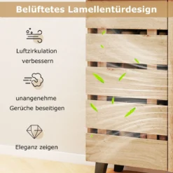 4-stöckiger Schuhschrank 2-türiger Aufbewahrungsorganisator mit Lamellentür & herausnehmbaren Regalen Natur