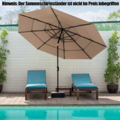 3-Stöckiger Terrassenschirm Doppelt Belüfteter Außenschirm 306 x 306 x 252 cm Braun