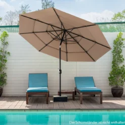 3-Stöckiger Terrassenschirm Doppelt Belüfteter Außenschirm 306 x 306 x 252 cm Braun