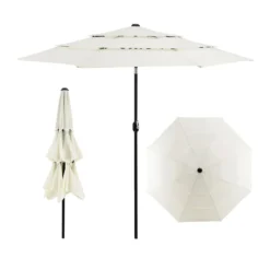3-Stöckiger Terrassenschirm Doppelt Belüfteter Außenschirm 306 x 306 x 252 cm Beige