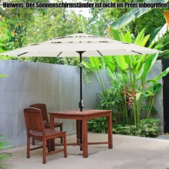 3-Stöckiger Terrassenschirm Doppelt Belüfteter Außenschirm 306 x 306 x 252 cm Beige