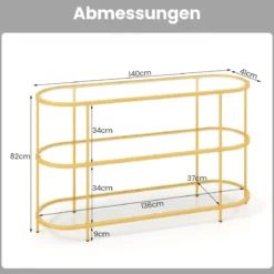 3-stöckiger TV-Schrank Fernsehtisch für Fernseher bis zu 65 Zoll Gold 140 x 41 x 82 cm