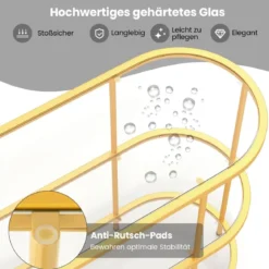 3-stöckiger TV-Schrank Fernsehtisch für Fernseher bis zu 65 Zoll Gold 140 x 41 x 82 cm