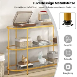 3-stöckiger TV-Schrank Fernsehtisch für Fernseher bis zu 65 Zoll Gold 140 x 41 x 82 cm
