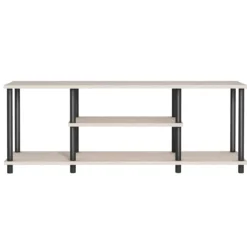 3-Stöckiger TV Ständer mit Massivem Metallrahmen und Offenen Spanplattenregalen Grau