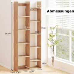12-stöckiges Bücherregal Displayständer mit Anti-Kipp-Sicherungen Baumförmiges Standregal 65 x 20 x 162 cm