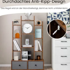 12-Stöckiges Bücherregal mit Offener Rückseite & Schublade 81 x 24 x 132 cm Braun