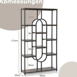 5-stöckiges Bücherregal Standregal Geometrisches Aufbewahrungsregal Braun & Schwarz