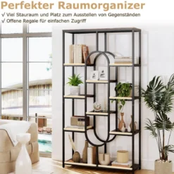 5-stöckiges Bücherregal Standregal Geometrisches Aufbewahrungsregal Braun & Schwarz