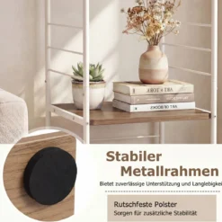 4-stöckiges drehbares Bücherregal 360° drehbarer Bücherturm mit Metallrahmen Weiß und Natur