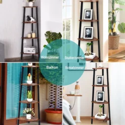 4-Stöckiges Eckregal Dekorationsregal für Home 35 x 35 x 125 cm Braun + Schwarz