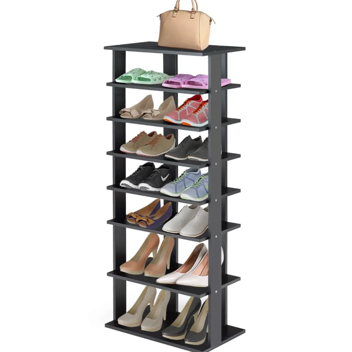 7-stöckiges industrielles vertikales Schuhregal mit mehreren Schichten & abnehmbarem Brett 110,5 cm