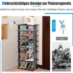 7-stöckiges industrielles vertikales Schuhregal mit mehreren Schichten & abnehmbarem Brett 110,5 cm