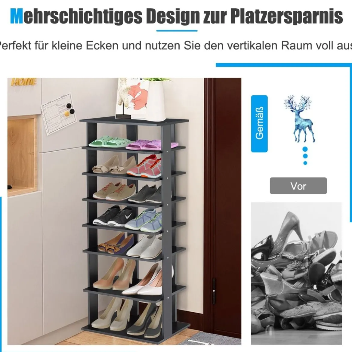 7-stöckiges industrielles vertikales Schuhregal mit mehreren Schichten & abnehmbarem Brett 110,5 cm