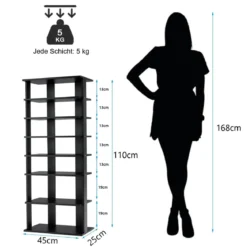 7-stöckiges industrielles vertikales Schuhregal mit mehreren Schichten & abnehmbarem Brett 110,5 cm