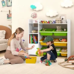 4-stöckiges Kinderregal mit 8 Aufbewahrungsboxen & 2 Offenen Regalen Spielzeugregal