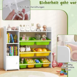 4-stöckiges Kinderregal mit 8 Aufbewahrungsboxen & 2 Offenen Regalen Spielzeugregal