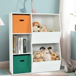 3-stöckiges Kinderregal mit 2 Zusätzlichen Körben Modernes Eckregal 76 x 28 x 94 cm Weiß