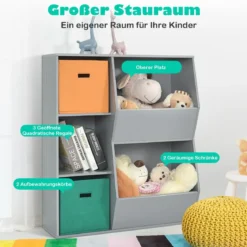 3 stöckiges Kinderregal mit 2 zusätzlichen Körben Aufbewahrungsregal mit 5 Fächern