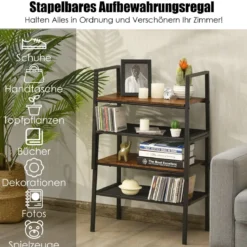 2-Stöckiges Stapelbares Schuhregal aus Holz- & Metall 54 x 32 x 52 cm Braun + Schwarz