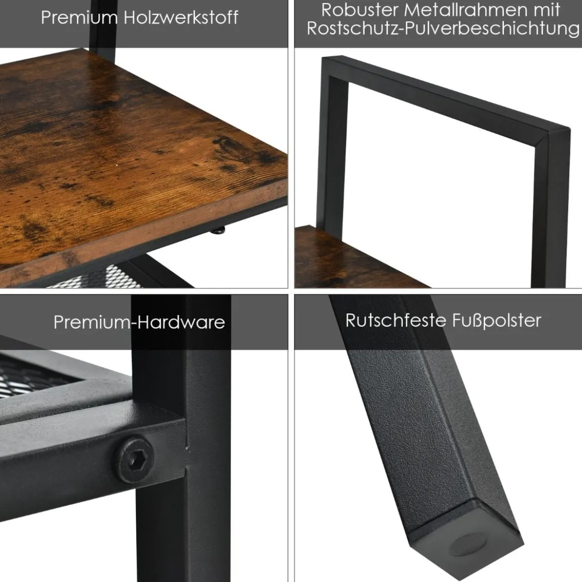 2-Stöckiges Stapelbares Schuhregal aus Holz- & Metall 54 x 32 x 52 cm Braun + Schwarz