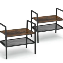 2-Stöckiges Stapelbares Schuhregal aus Holz- & Metall 54 x 32 x 52 cm Braun + Schwarz