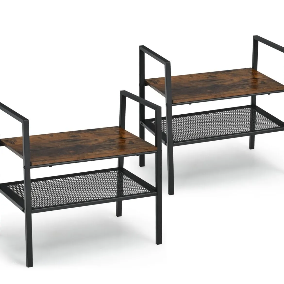 2-Stöckiges Stapelbares Schuhregal aus Holz- & Metall 54 x 32 x 52 cm Braun + Schwarz