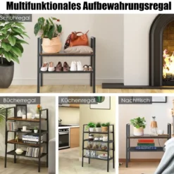 2-Stöckiges Stapelbares Schuhregal aus Holz- & Metall 54 x 32 x 52 cm Braun + Schwarz