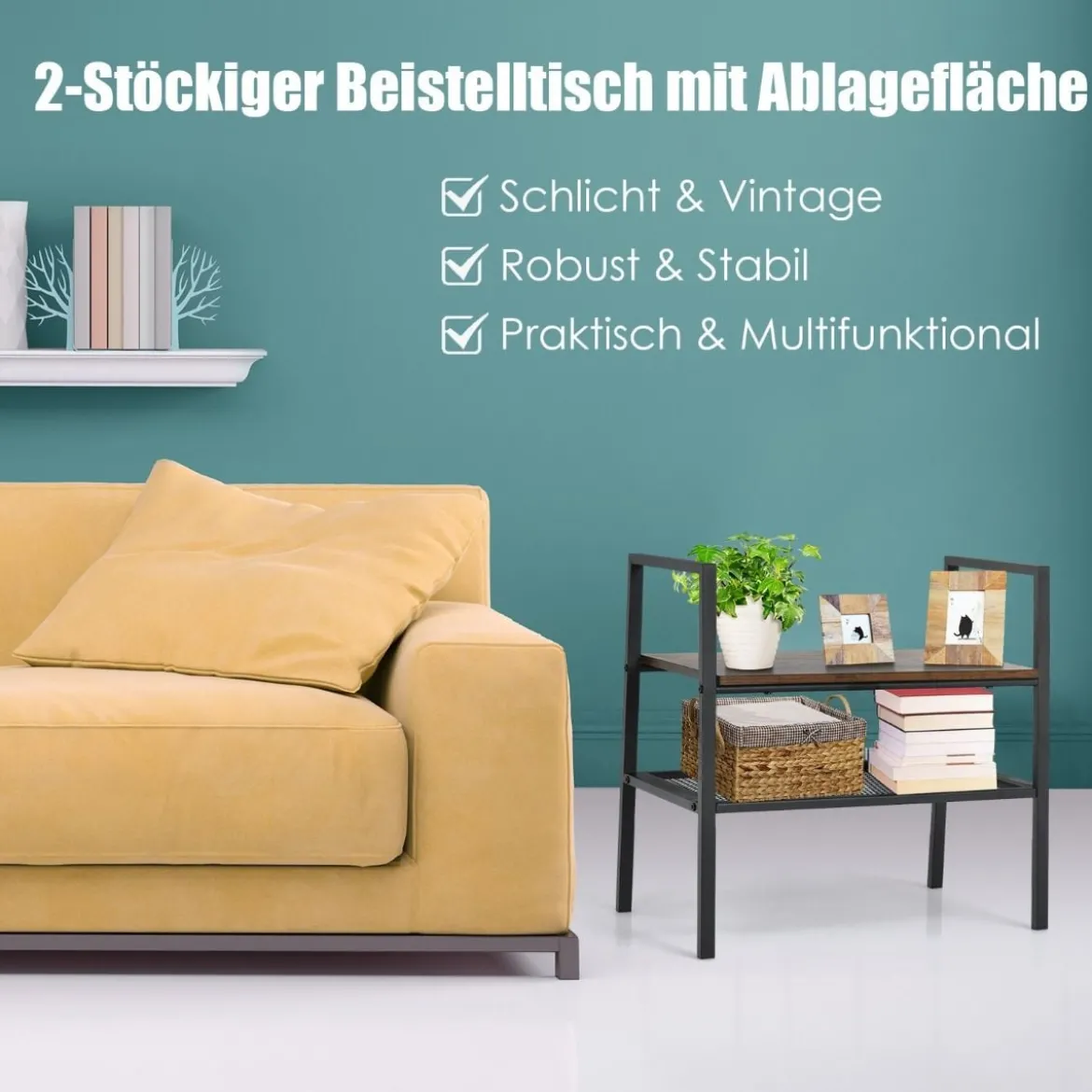 2-Stöckiges Stapelbares Schuhregal aus Holz- & Metall 54 x 32 x 52 cm Braun + Schwarz
