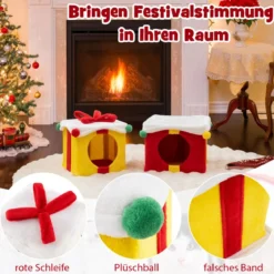 2-stöckige Weihnachten Katzenhöhle mit Schleife & Ball Stapelbare Geschenkboxen Katzenhaus