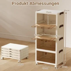 4-stöckige zusammenklappbare Schuhbox stapelbare Aufbewahrungsbox mit Deckel Weiß