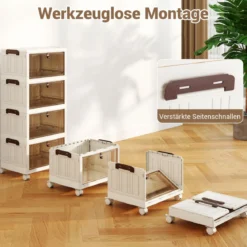 4-stöckige zusammenklappbare Schuhbox stapelbare Aufbewahrungsbox mit Deckel Weiß